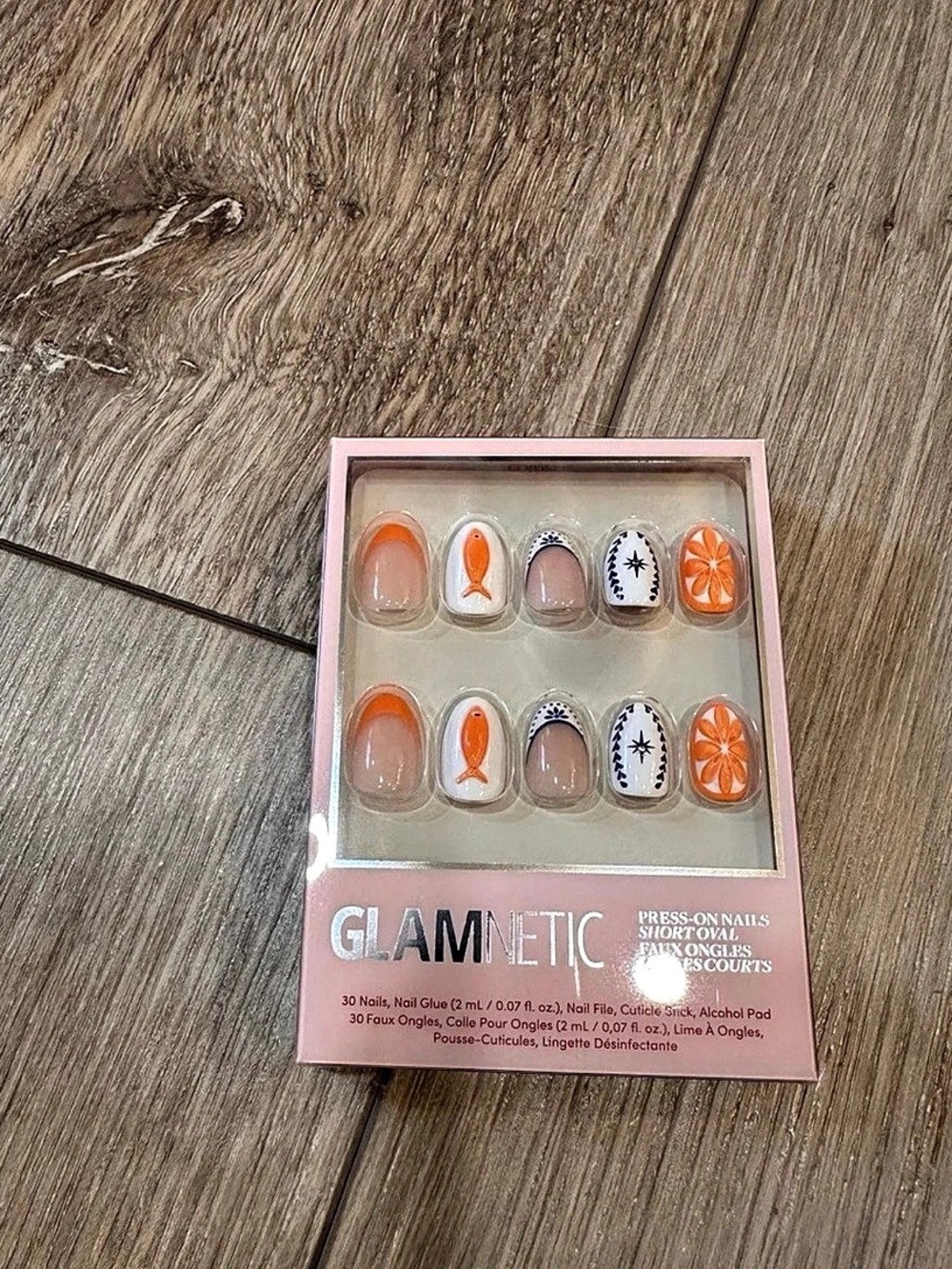 Glamnetic Citrus Coast Floral Press-On Nails Orange & Pink